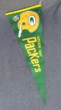 Vintage Green Bay Packers pennant flag, has some small stains but is good overall condition.