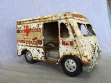 Tonka Rescue Squad vehicle, has paint chips and minor surface rust, in working condition.