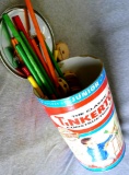 Classic TinkerToy construction set is in good shape and about 2/3 full. Canister is 11