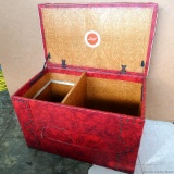 Lewyt vintage upholstered chest, measures 26'' x 15'' x 17''. Is in decent condition with some wear