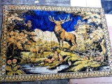 Velvet buck scene wall tapestry, measures 6' x 4', nice piece in good condition.