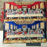 Two last supper wall tapestries. Both in good condition, largest measures 43'' x 19''