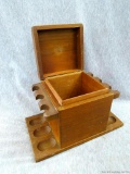 Vintage wooden humidor with pipe rack smalls good. In overall good condition, measures about 5-1/2
