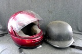 Size large shell helmet in good condition and a thermal helmet, has some scratches, face shield open