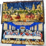 Wall tapestries, images include last supper and dancing scene. Both are in decent condition with