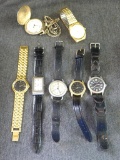 Three men's and three ladies wrist watches, plus a Remington pocket watch. All pieces are quartz and