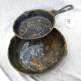 8 1/8 in. skillet and small 5'' skillet. Both could use some cleaning, in otherwise nice shape,