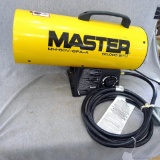 Master 60,000 BTU propane powered heater, model no. MH-60V-GFA-A . Hose and cylinder are in nice