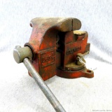 Columbian D63 1/2'' mountable vise. Marked Cleveland Ohio, made in USA. Jaws measure 3 1/2''