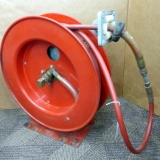 Duro Model 1209 self-retracting air hose reel for wall or ceiling mount. Spool is 20