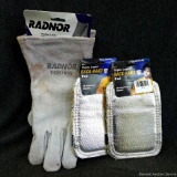 Radnor size large split cowhide welding gloves and two Tillman Triple Layered Back-Hand Pad.