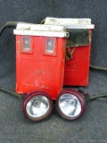 Pair of vintage Koehler Wheat 4 volt Permissible Electric miner's hat/cap lamps. Batteries measure