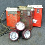 Three vintage Koehler Wheat 4 volt Permissible Electric miner's hat/cap lamps. Batteries measure