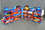 Toy cars including some Matchbox and Hot Wheels including Thomas the train holder; holder measures
