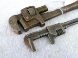 Erie Tool Co antique pipe wrench with original wooden handle and good markings. Antique mechanic's