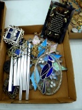 Two beautiful suncatchers in blue tones include large snowflake and blue jay, wind chimes with