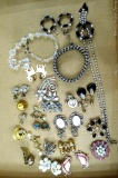 Vintage jewelry including clip on earrings, beautiful rhinestone necklace with matching earrings and