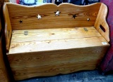 Cute little wooden bench with storage; measures 36