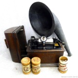 Edison Standard Photograph includes 2 Edison Gold Moulded Records and a few parts; base with cover