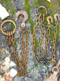 3/8'' chain with a lifting loop and two grab hooks, each leg is 3'. Also a 5/16'' chain around 3'