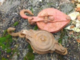 Two ton 6'' Crosby snatch block plus a similar pulley assembly, largest 16'' overall