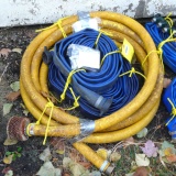 25' water pump suction hose, is 1 3/4'' OD. Three pressure hoses, measures 3'' flat, seller notes