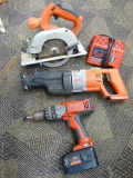 Milwaukee 18 volt cordless tool set with battery, charger, circular saw, reciprocating saw and 1/2