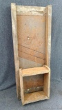 23'' x 9'' wooded framed kraut cutter. Neat piece, has some wear would be nice antique decoration.