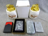 Zippo lighter NIB, another Zippo lighter and other lighters and put out station.