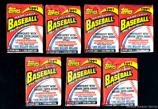 Lot of 7 Sealed Wax Packs of 1991 Topps Baseball Cards. Possible Chipper Jones rookie!
