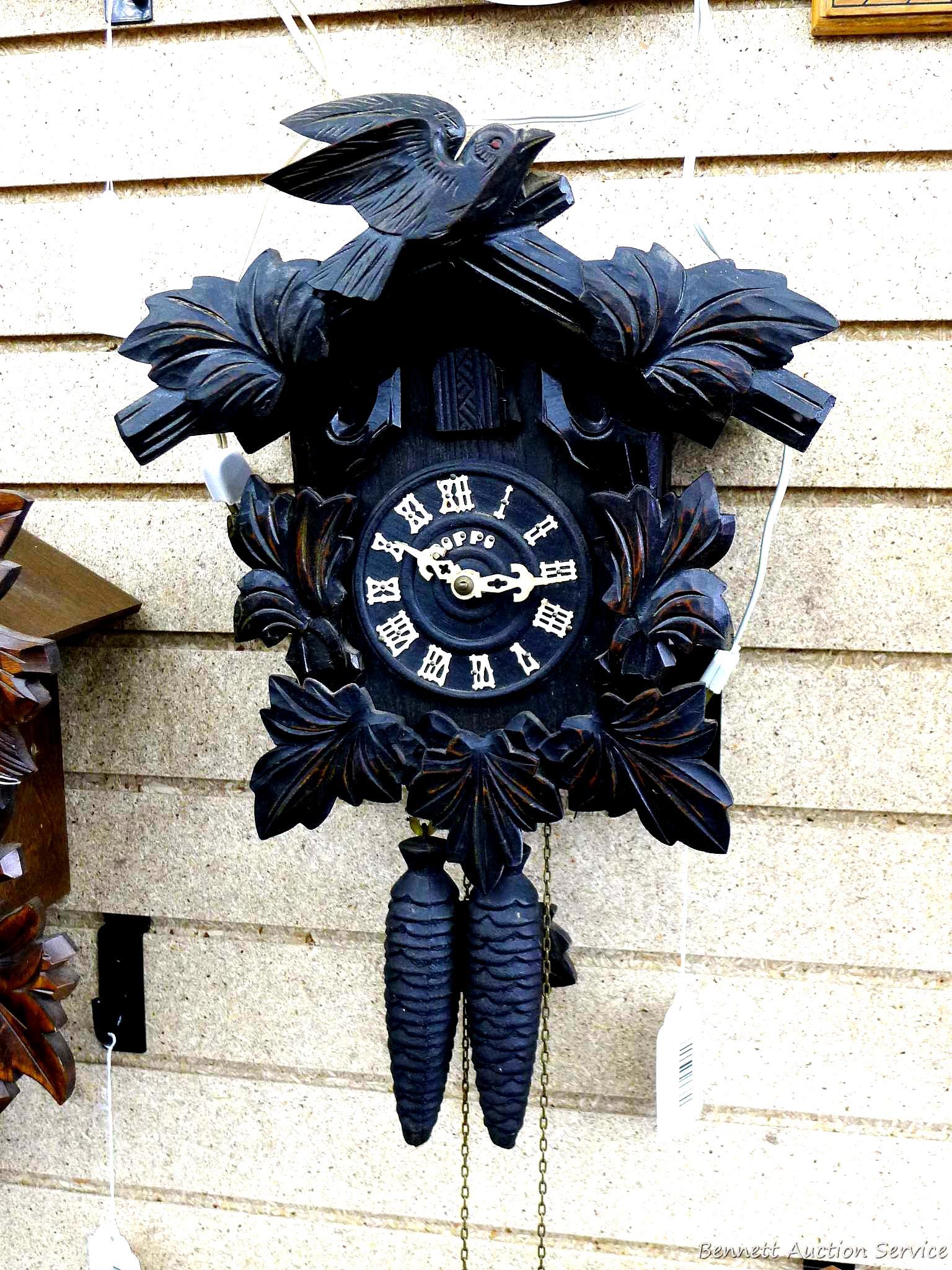 Poppo cuckoo clock with 2 weights; measures Proxibid