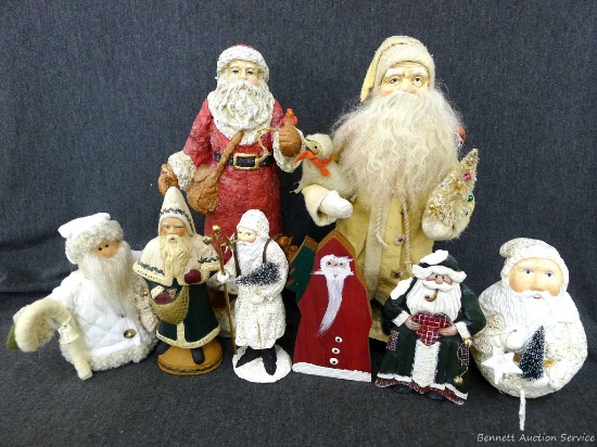 Santa Claus figures up to 12-1/2". In overall good condition with a little spotting noted on cloth