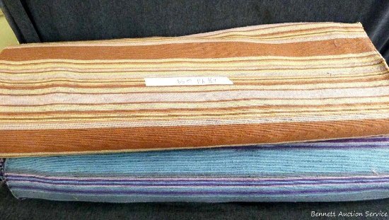 Two striped bolts of upholstery fabric, Seller notes the blue one is 8 yd x 54" and the other is
