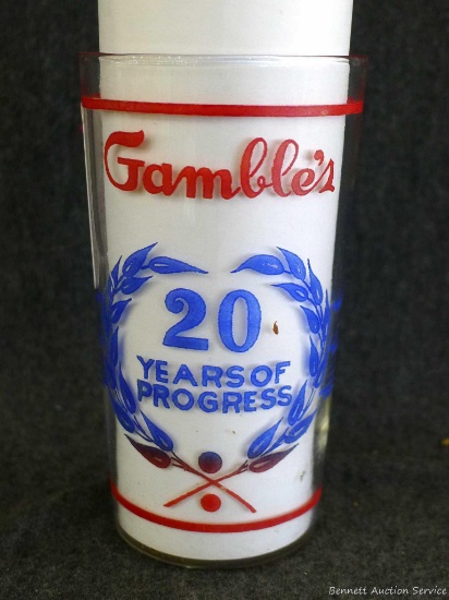 Gamble's 20 Years of Progress promotional glass with measurement's up to 1 cup. Nice condition, not