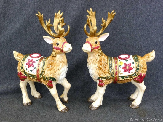 Fitz and Floyd Holiday Father Christmas reindeer candleholders with box. Both in good condition and