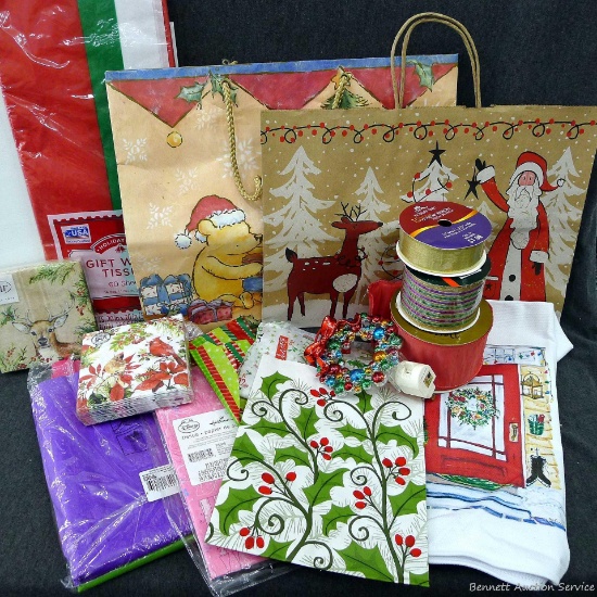 Great for this Christmas season - gift bags and tissue paper, cute 16" x 28" hand towel, party