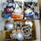 Electrical supplies incl lamp wiring pieces, outlets and outlet covers, copper piece, switches,