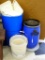 Various plastic items including: 5 gallon buckets, 26'' x 15'' barrel, 20'' x 11'' lockable barrel,