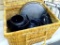 Nice set of black and white speckled enamelware incl 8 plates, 8 bowls, 8 cups, coffeepot. Plus a