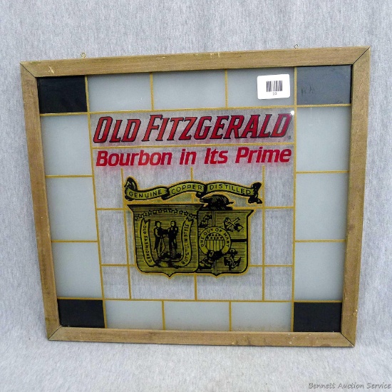 Old Fitzgerald sign boasts "Bourbon in it's Prime". Measures about 19" x 17" and is in good