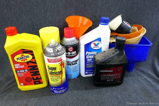 No shipping. Full and partial containers of Pennzoil 10W-30 motor oil, liquid wrench, white lithium
