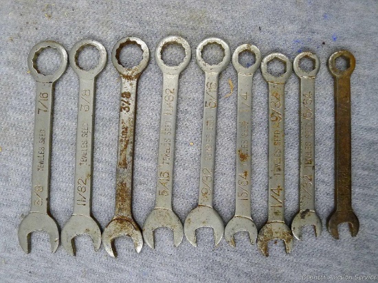 Eight Teweles Seed box and open end wrenches up to 3/8"-7/16". Plus one other.