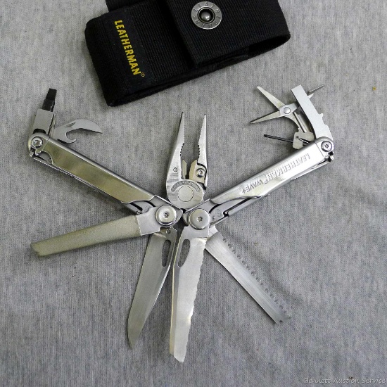 Leatherman Wave+ multitool with nylon sheath. Both pieces are in good condition. Multitool is about