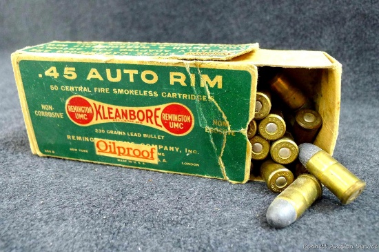 Around 25 Rounds of Remington .45 Auto Rim 230 grain lead bullets come in an awesome Remington UMC