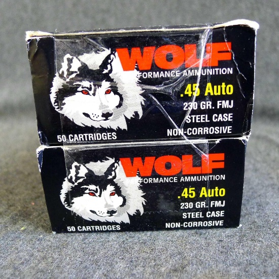100 rounds of Wolf .45 ACP 230 grain FMJ ammunition