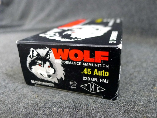50 rounds of Wolf .45 ACP 230 grain FMJ ammunition