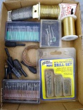 Cylindrical, conical, other burrs for wood or soft metal; plus two sets of fine bits, mini drill