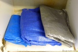 Tarps, measures 5' 4'' x 7' 6'', 7' x 8', and 6' x 4' 8''. All in good shape.