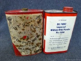 No shipping. 2 cool old DuPont super fine gun powder tins or cans, one with good colors and graphics