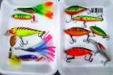 12 fishing lures incl Rapala, Frenzy FSH5-M. Rapala Clackin' Rap, Mepps Syclops, Jaw Breakers, more.